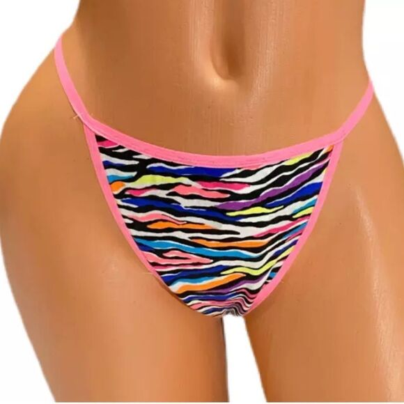 Victorias Secret Pink Soft Cotton Extra Low Rise V String panty multicolor M - Picture 4 of 6